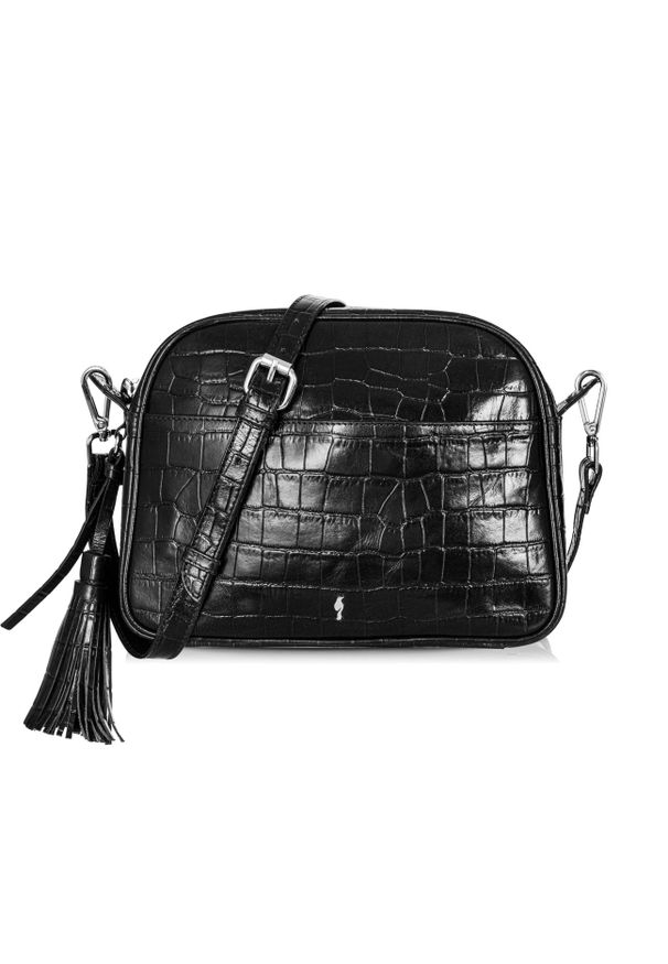 Ochnik - Skórzana torebka na ramię damska croco. Kolor: czarny. Dodatki: z breloczkiem. Materiał: skórzane. Rodzaj torebki: na ramię
