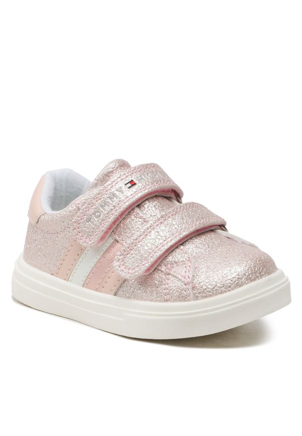 TOMMY HILFIGER - Sneakersy Tommy Hilfiger Stripes Low Cut Velcro Sneaker T1A9-32685-1010 M Pink 302. Kolor: różowy. Materiał: skóra