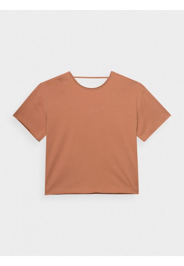 outhorn - T-shirt z dekoltem na plecach damski - pomarańczowy. Okazja: na co dzień. Typ kołnierza: dekolt na plecach. Kolor: pomarańczowy. Materiał: bawełna, dzianina. Długość rękawa: krótki rękaw. Styl: casual