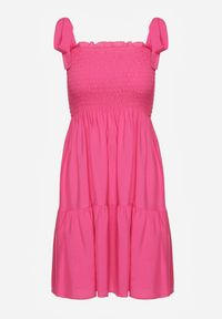 Renee - Fuksjowa Bawełniana Sukienka na Ramiączkach z Gumką w Pasie o Rozkloszowanym Kroju Holfea. Okazja: do pracy, na co dzień, na spacer. Kolor: różowy. Materiał: bawełna. Długość rękawa: na ramiączkach. Sezon: lato. Typ sukienki: proste, rozkloszowane. Styl: elegancki, klasyczny, casual #6