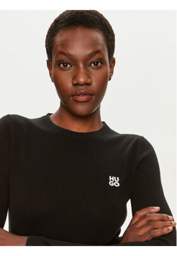 Hugo Sweter Scallia 50514296 Czarny Slim Fit. Kolor: czarny. Materiał: bawełna