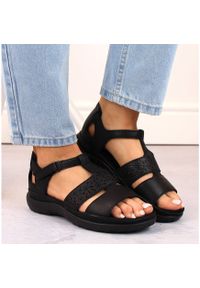 Skórzane komfortowe sandały damskie na rzep czarne Rieker 64865-01. Zapięcie: rzepy. Kolor: czarny. Materiał: skóra #5