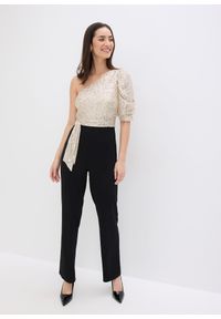 bonprix - Kombinezon z cekinami. Kolor: czarny. Styl: elegancki