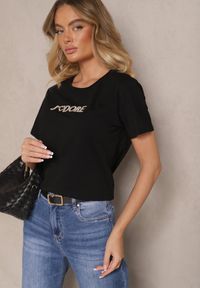 Renee - Czarny T-shirt z Bawełny z Napisem Nalothra. Okazja: na co dzień, na spacer. Kolor: czarny. Materiał: bawełna. Wzór: napisy. Styl: klasyczny, elegancki, casual #5