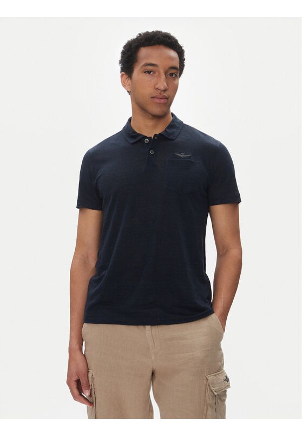 Aeronautica Militare Polo 251PO1855J679 Granatowy Regular Fit. Typ kołnierza: polo. Kolor: niebieski. Materiał: len