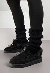 Born2be - Czarne Śniegowce na Grubej Podeszwie z Futerkiem i Przeszciami Linafra. Okazja: na co dzień. Kolor: czarny. Materiał: futro. Styl: casual, elegancki #7