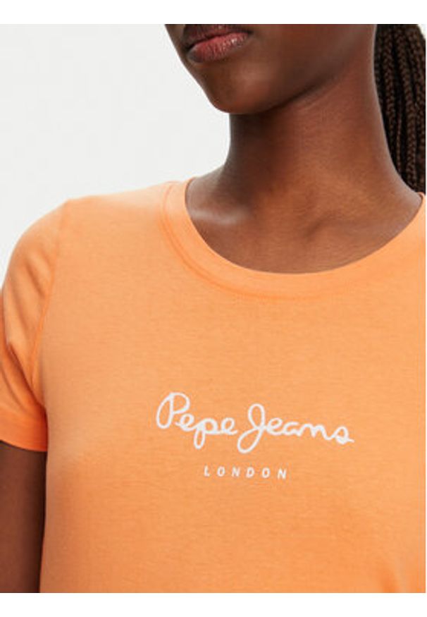 Pepe Jeans T-Shirt New Virginia PL505202 Pomarańczowy Slim Fit. Kolor: pomarańczowy. Materiał: bawełna