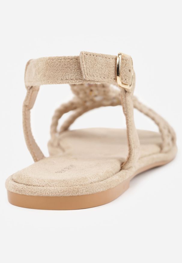 Renee - Beżowe Boho Sandały VICES z Plecioną Cholewką z Koralikami Kalisa. Okazja: na co dzień. Zapięcie: pasek. Kolor: beżowy. Wzór: aplikacja. Sezon: lato. Styl: boho