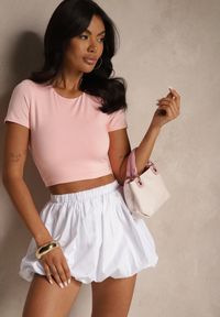 Renee - Różowy T-shirt Cropped z Wiskozą Efranessa. Okazja: na co dzień, na spacer. Kolor: różowy. Materiał: wiskoza. Długość: krótkie. Wzór: aplikacja. Sezon: wiosna. Styl: casual, elegancki #4