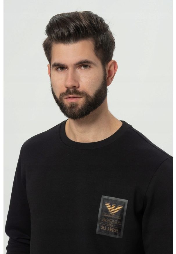 Emporio Armani - EMPORIO ARMANI Czarna męska bluza z logo. Kolor: wielokolorowy. Materiał: materiał. Wzór: nadruk