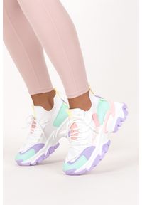 Casu - Wielokolorowe sneakersy na platformie damskie buty sportowe sznurowane casu bl322p. Kolor: fioletowy, biały, wielokolorowy. Obcas: na platformie #2