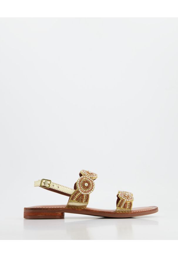 Venezia - SANDAŁY Z BIŻUTERYJNYM ZDOBIENIEM 2031 LAMINA PLAT. Materiał: skóra, syntetyk. Wzór: aplikacja. Obcas: na obcasie. Wysokość obcasa: średni