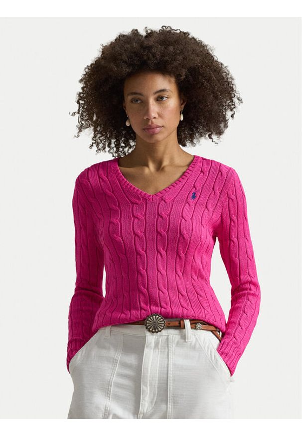 Polo Ralph Lauren Sweter 211971870509 Różowy Slim Fit. Typ kołnierza: polo. Kolor: różowy. Materiał: bawełna