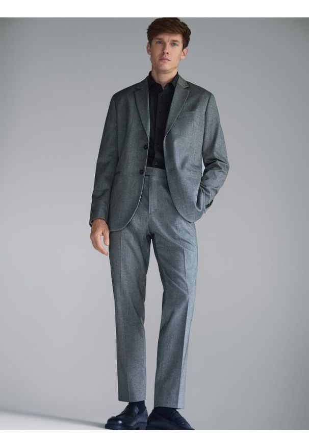 Reserved - Marynarka slim fit z wiskozą - czarny. Kolor: czarny. Materiał: wiskoza