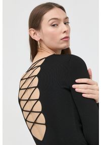 Elisabetta Franchi sweter damski kolor czarny lekki. Kolor: czarny. Materiał: dzianina. Długość rękawa: długi rękaw. Długość: długie. Wzór: gładki #1