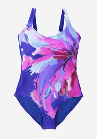 Born2be - Niebieski Gładki Strój Kąpielowy Jednoczęściowy z Akwarelowym Printem Amalidoe. Kolor: niebieski. Materiał: len. Wzór: nadruk, gładki #2