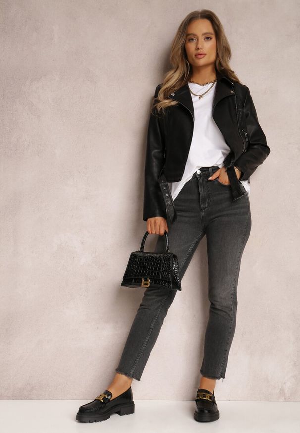 Renee - Czarna Ramoneska Nonamei. Kolor: czarny. Materiał: tkanina. Wzór: moro. Styl: militarny