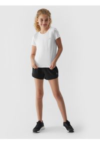 4F JUNIOR - Komplet sportowy szybkoschnący na WF (koszulka+spodenki+worek) dziewczęcy. Kolor: wielokolorowy. Materiał: dzianina, materiał. Wzór: nadruk. Styl: sportowy