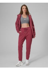 4f - 4F Bluza dresowa regular z kapturem damska - burgundowy L. Okazja: na co dzień. Typ kołnierza: kaptur. Kolor: czerwony. Materiał: dresówka. Styl: casual #2