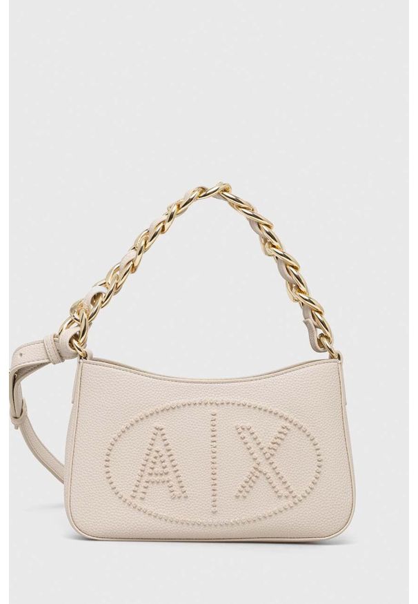 Armani Exchange torebka kolor beżowy. Kolor: beżowy. Rodzaj torebki: na ramię