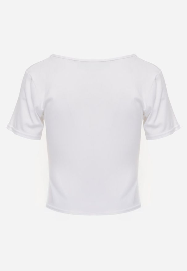 Born2be - Biały Prążkowany Top Bawełniany z Guzikami przy Dekolcie Nedera. Okazja: na co dzień. Kolor: biały. Materiał: bawełna, prążkowany. Styl: klasyczny, casual