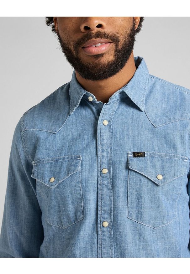Lee - LEE REGULAR WESTERN MĘSKA KOSZULA JEANSOWA NAVY L66WNS35 112145395. Materiał: jeans