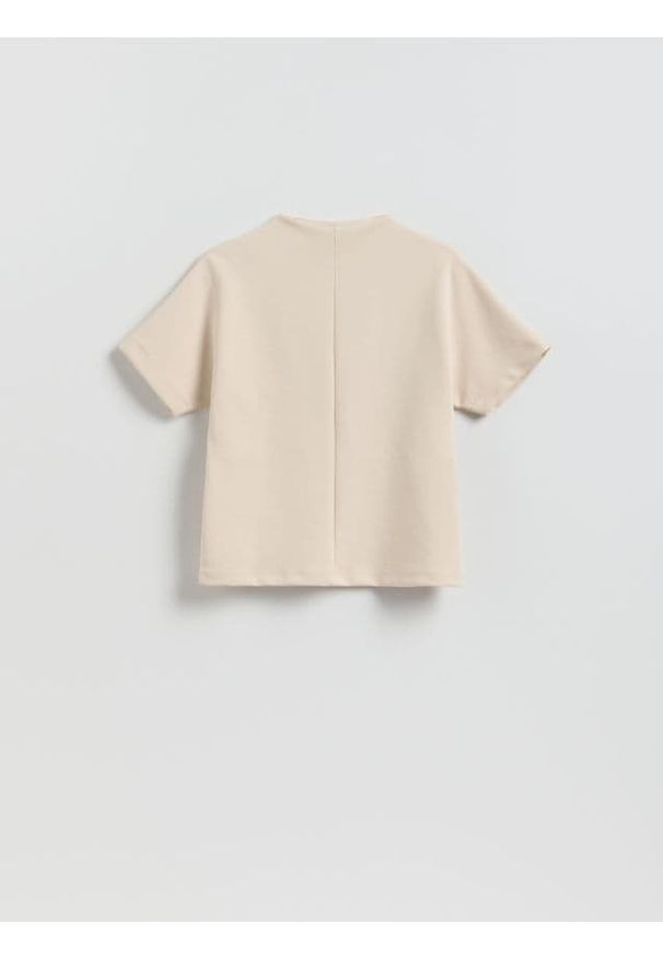 Reserved - Bluzka z krótkim rękawem - beżowy. Kolor: beżowy. Materiał: dzianina, bawełna. Długość rękawa: krótki rękaw. Długość: krótkie