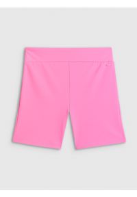 4f - 4F Legginsy krótkie dzianinowe damskie - różowe XS. Kolor: różowy. Materiał: dzianina. Długość: krótkie. Wzór: nadruk. Sezon: lato #1