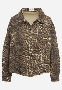 Born2be - Brązowa Kurtka Jeansowa o Koszulowym Kroju w Panterkowy Print Cesina. Kolor: brązowy. Materiał: jeans. Długość rękawa: długi rękaw. Długość: długie. Wzór: nadruk. Styl: elegancki, klasyczny #3