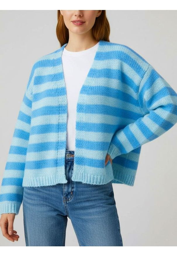 Sinsay - Kardigan w paski - niebieski. Kolor: niebieski. Wzór: paski