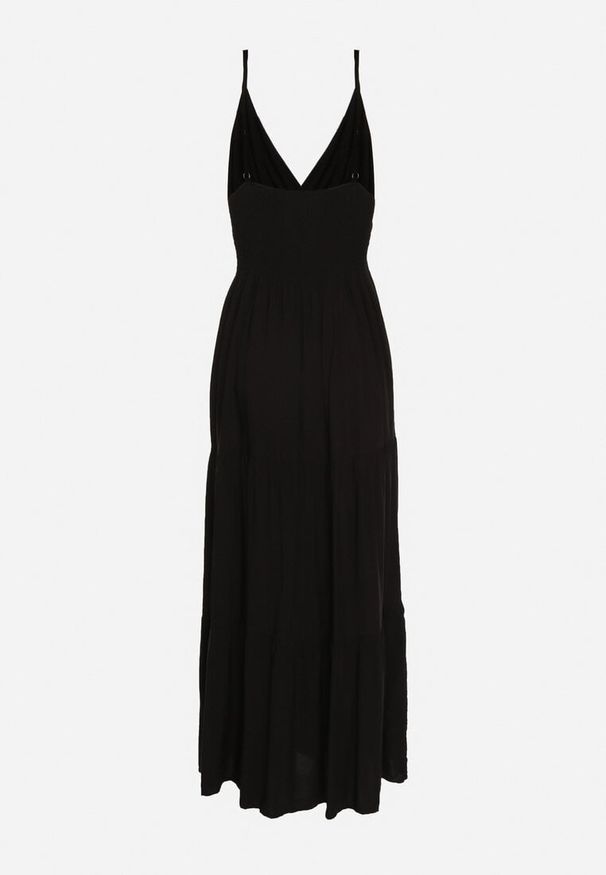 Born2be - Czarna Sukienka Rozkloszowana na Regulowanych Ramiączkach z Bawełny Aletise. Okazja: na co dzień, na spacer. Typ kołnierza: dekolt w kształcie V. Kolor: czarny. Materiał: bawełna. Długość rękawa: na ramiączkach. Styl: casual, elegancki