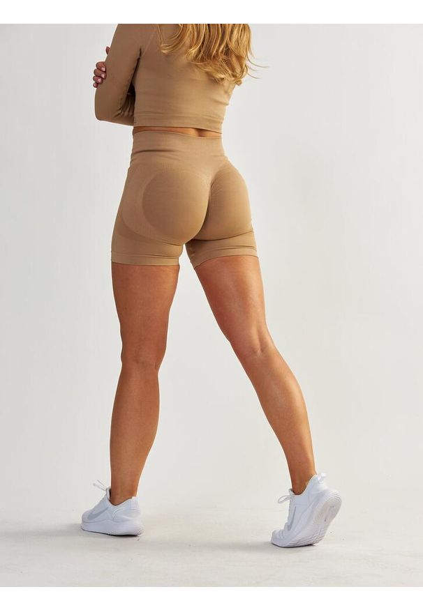 BESHAPED - Szorty fitness damskie Beshaped Power Up! Modelujące. Kolor: beżowy. Materiał: nylon. Sport: fitness