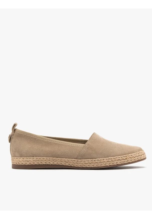 Ryłko - Piaskowe espadryle. Nosek buta: okrągły. Kolor: beżowy. Materiał: skóra, welur. Styl: street