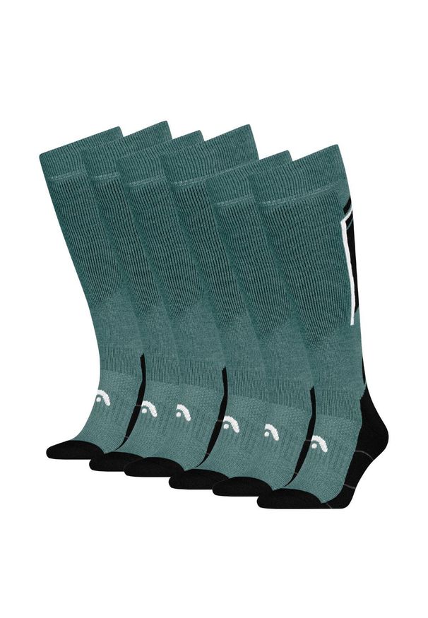 Head - Skarpety narciarskie - 6 par - czarno-zielone. Kolor: zielony. Materiał: akryl, wełna, poliamid, elastan. Sport: narciarstwo