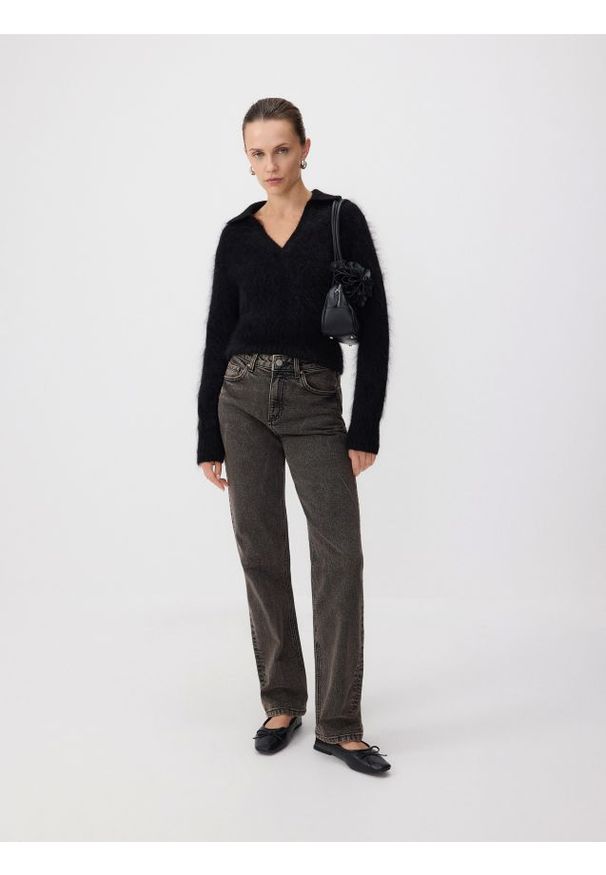 Reserved - Jeansy straight z wysokim stanem - szary. Stan: podwyższony. Kolor: szary