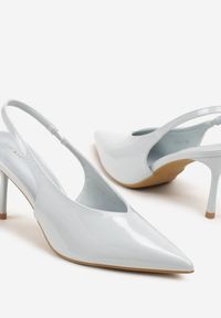 Renee - Niebieskie Czółenka Sandały Slingback Vices na Obcasie Typu Szpilka Tilionea. Okazja: na ślub cywilny, na wesele. Kolor: niebieski. Materiał: jeans. Obcas: na obcasie. Styl: elegancki. Wysokość obcasa: średni #2