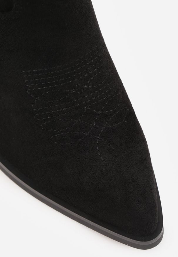 Born2be - Czarne Botki na Obcasie w Stylu Kowbojek z Brokatem Remitha. Okazja: na co dzień. Kolor: czarny. Materiał: jeans. Obcas: na obcasie. Styl: casual. Wysokość obcasa: średni