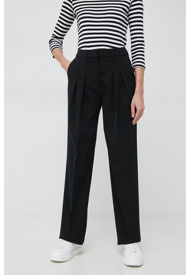 Calvin Klein spodnie damskie kolor czarny szerokie high waist. Stan: podwyższony. Kolor: czarny