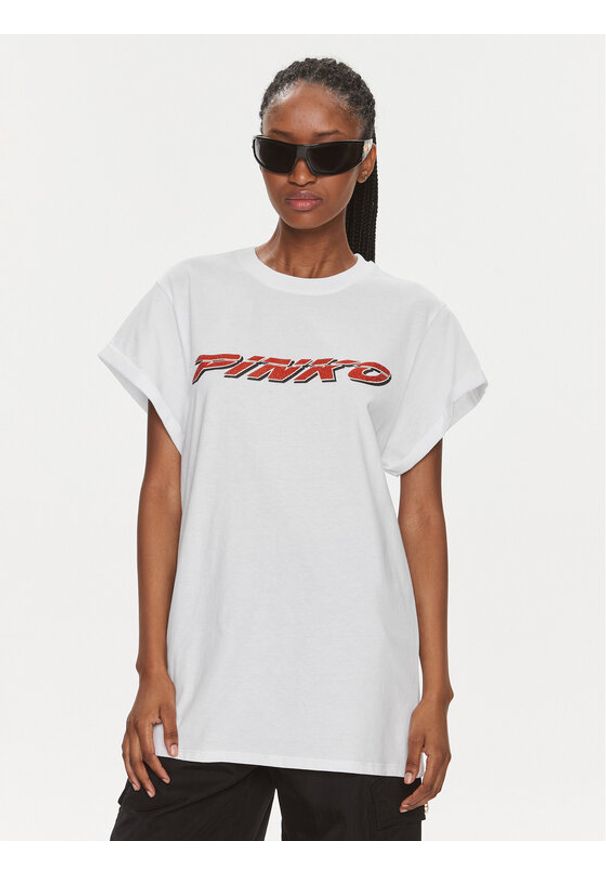 Pinko T-Shirt 103138 A1P7 Biały Relaxed Fit. Kolor: biały. Materiał: bawełna
