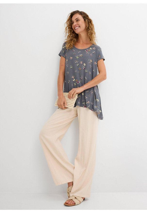 bonprix - T-shirt w motyle. Kolor: szary. Długość rękawa: krótki rękaw. Długość: krótkie