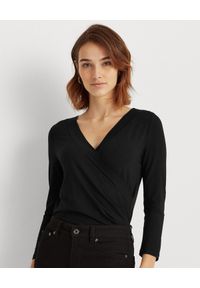Lauren Ralph Lauren - LAUREN BY RALPH LAUREN - Czarna bluzka z jerseyu. Kolor: czarny. Materiał: jersey. Długość rękawa: długi rękaw. Długość: długie