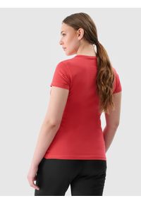 4f - 4F T-shirt slim gładki damski - czerwony XS. Okazja: na co dzień. Kolor: czerwony. Materiał: jersey, elastan, dzianina, bawełna, materiał. Wzór: gładki. Styl: sportowy, casual