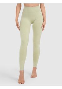 4f - 4F Legginsy do jogi i pilatesu bezszwowe damskie - zielone M/L. Stan: podwyższony. Kolor: zielony. Materiał: włókno, materiał. Długość: długie. Wzór: ze splotem. Sport: joga i pilates