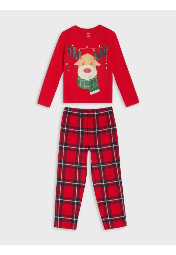 Sinsay - Świąteczna piżama dwuczęściowa z nadrukiem renifera - czerwony. Kolor: czerwony. Wzór: nadruk. Styl: wizytowy