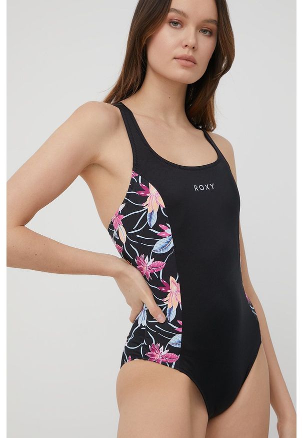 Roxy strój kąpielowy kolor czarny lekko usztywniona miseczka. Kolor: czarny. Materiał: materiał, włókno, lycra, nylon, dzianina, poliester