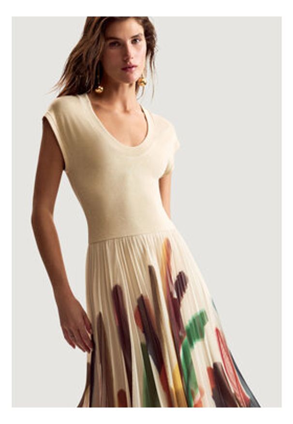 Desigual Sukienka codzienna Brushes Lacroix 26SWVK39 Beżowy Regular Fit. Okazja: na co dzień. Kolor: beżowy. Materiał: syntetyk. Typ sukienki: proste. Styl: casual