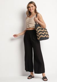 Born2be - Czarne Szerokie Spodnie Typu Palazzo z Wysokim Stanem Varlevi. Okazja: na co dzień. Stan: podwyższony. Kolor: czarny. Styl: elegancki, casual #3