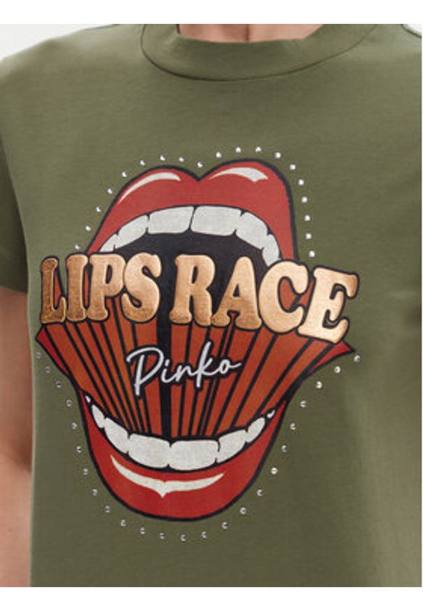 Pinko - PINKO T-Shirt Trapani 105050 A2D8 Khaki Regular Fit. Kolor: brązowy. Materiał: bawełna