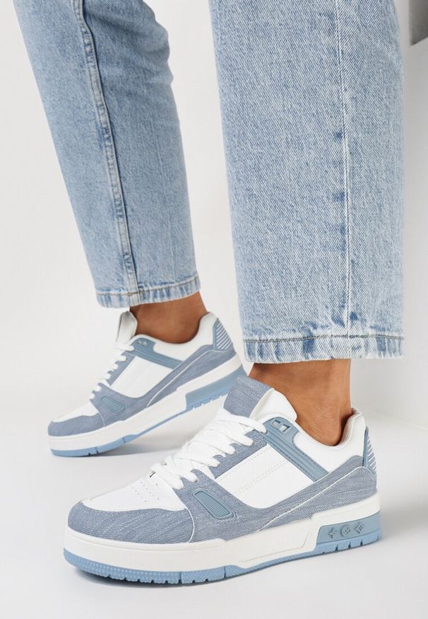 Born2be - Niebieskie Sneakersy na Grubej Podeszwie z Przeszyciami Rivinna. Kolor: biały, niebieski