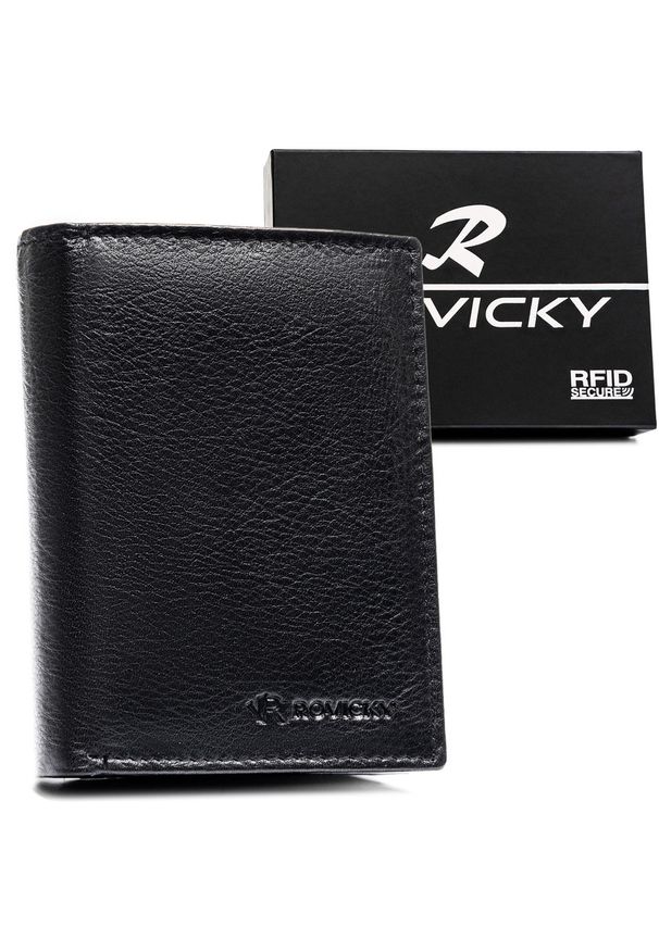 ROVICKY - Czarny portfel męski ze skóry naturalnej mieszczący dowód rejestracyjny - Rovicky. Kolor: czarny. Materiał: skóra